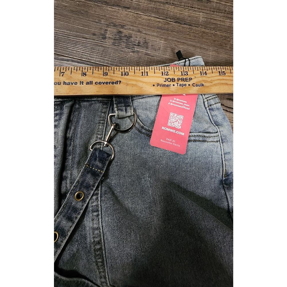 Romwe Women’s Rave Jeans Size L 8/10 Strappy Light Blue Denim 2073 - Picture 3 of 8